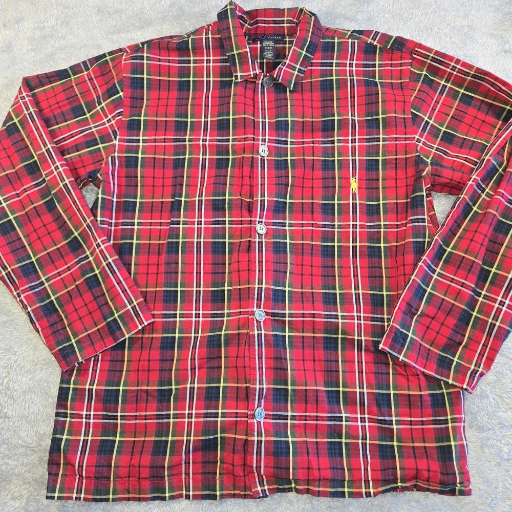 Polo Ralph Lauren Mens Red Tartan Plaid Pajama Shirt Sleepwear Top Medium M